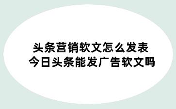 头条营销软文怎么发表 今日头条能发广告软文吗